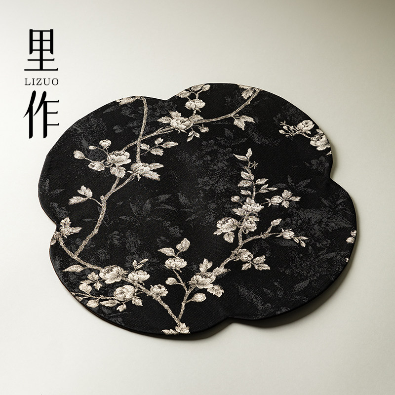 里作织锦缎刺绣提花双面茶席一人用茶桌垫子高档手工桌旗禅意桌布图片
