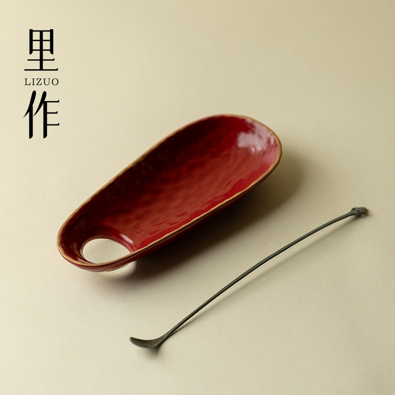 里作中国红茶则两件套创意复古大漆红茶荷日式粗陶投茶器茶道配件