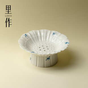 手绘兰花蓄水壶承家用陶瓷创意花瓣干泡盘茶壶托盘茶道配件 里作