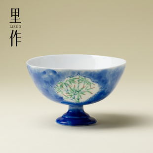 里作 高端开窗青蓝竹影大碗茶杯国风陶瓷精致手绘功夫茶具喝茶杯