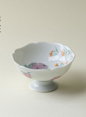 雅同集景德镇原创纯手工粉彩手绘紫色金鱼花口主人杯高端茶具茶杯