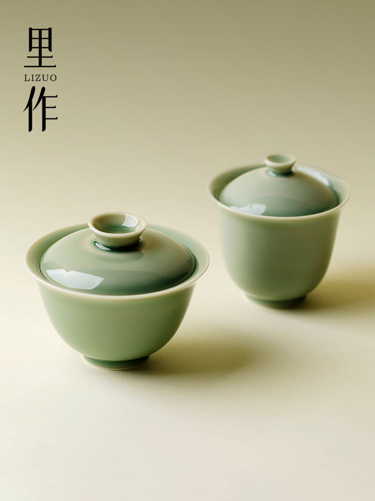 日作青瓷二菜盖碗,高档陶瓷功夫茶具,瘦身不热茶碗,精致茶碗
