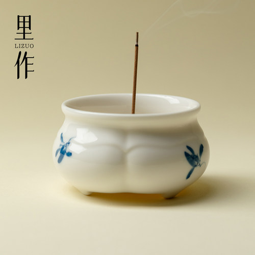 里作青花手绘兰花线香香炉高端陶瓷香插家用室内檀香熏香炉香道炉