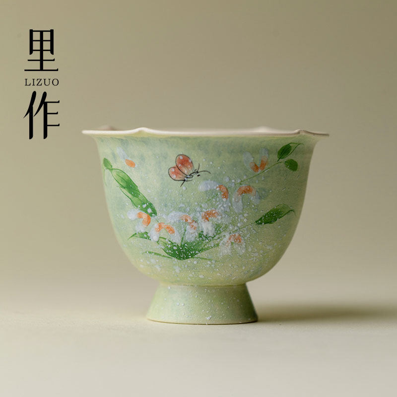 里作精致手绘文心兰花口主人杯高端高颜值女士个人专用茶杯品茗杯,餐饮具,茶杯,淘宝优惠券,粉丝福利购,淘宝优惠卷