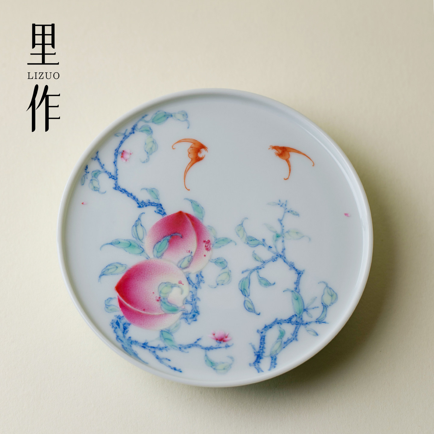 里作高端陶瓷粉彩壶承手绘青花斗彩寿桃干泡盘景德镇全手工胎茶台