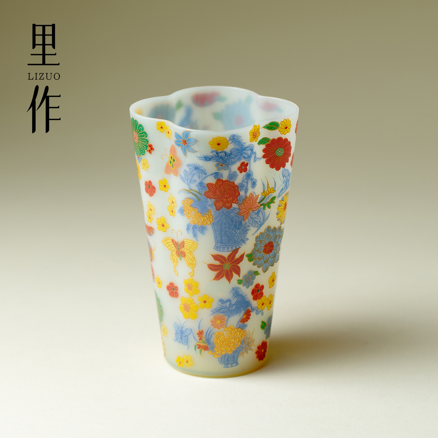 里作 手工冰玉繁花高颜值茶杯女士专用主人杯创意耐热玻璃品茗杯