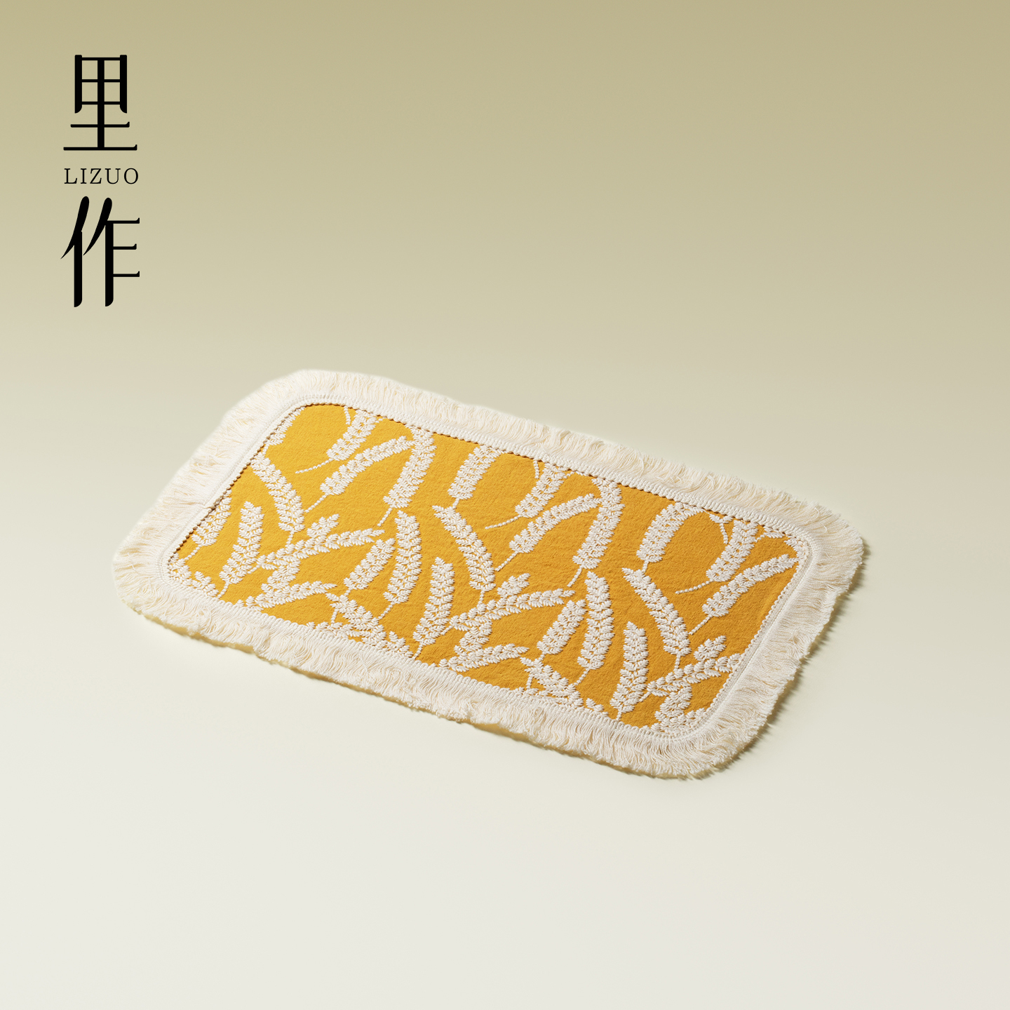 里作刺子绣麦穗棉麻茶席日式创意手工流苏边茶桌布艺垫隔热干泡席