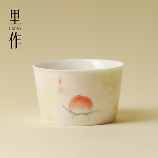 里作手绘桃子陶瓷茶杯女士专用主人杯精致高档功夫茶具品茗杯单杯