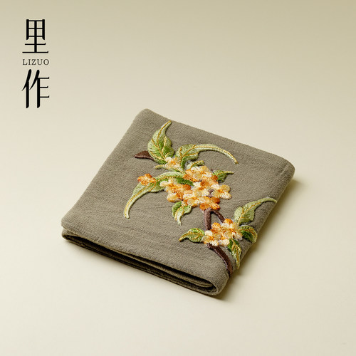 里作刺绣桂花棉麻吸水茶巾中式手工茶桌抹布桌布茶布加厚茶道配件