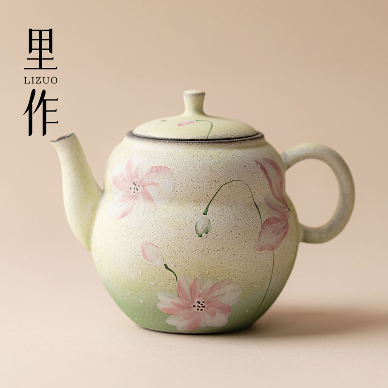 里作高端粗陶粉彩手绘樱花茶壶日式小清新手工泡茶壶功夫茶具单壶
