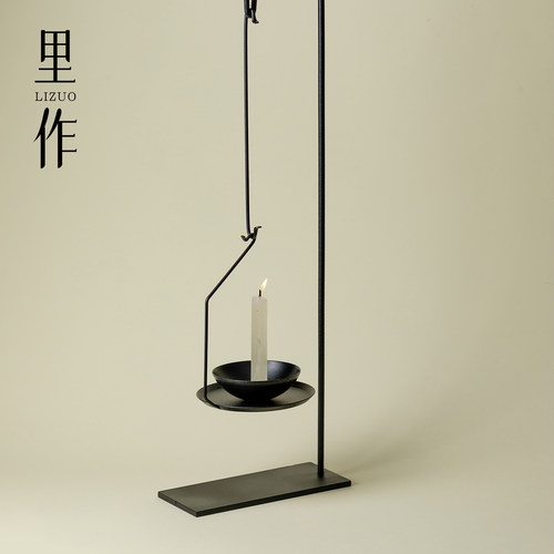 里作 手作铁制烛台日式创意复古铁艺蜡烛台茶室茶道配件装饰摆件