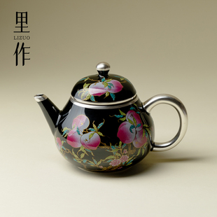 九桃陶瓷鎏银茶壶带过滤球孔泡茶器家用高档功夫茶具泡茶壶 里作