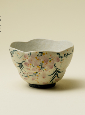 里作手绘春枝枯荷陶瓷主人杯焦糖釉高档火石红家用功夫茶具品茗杯