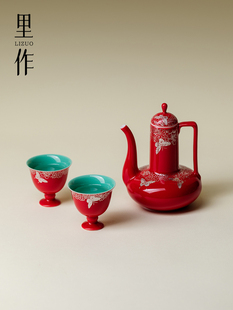 李左中国红酒套装家用新中国风陶瓷白葡萄酒错金银蝴蝶爱花酒器酒