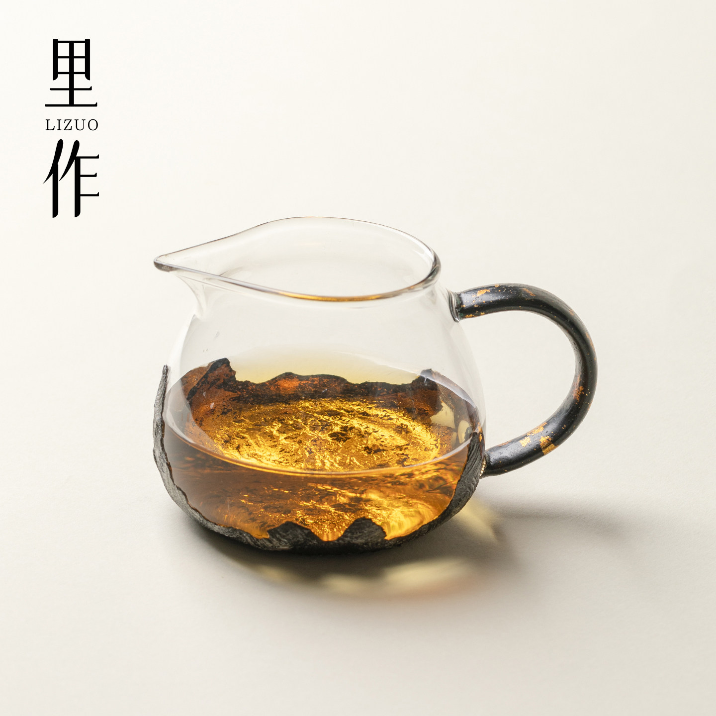里作文创日照金山茶海分茶器非遗大漆金箔耐热玻璃公道杯沏茶公杯