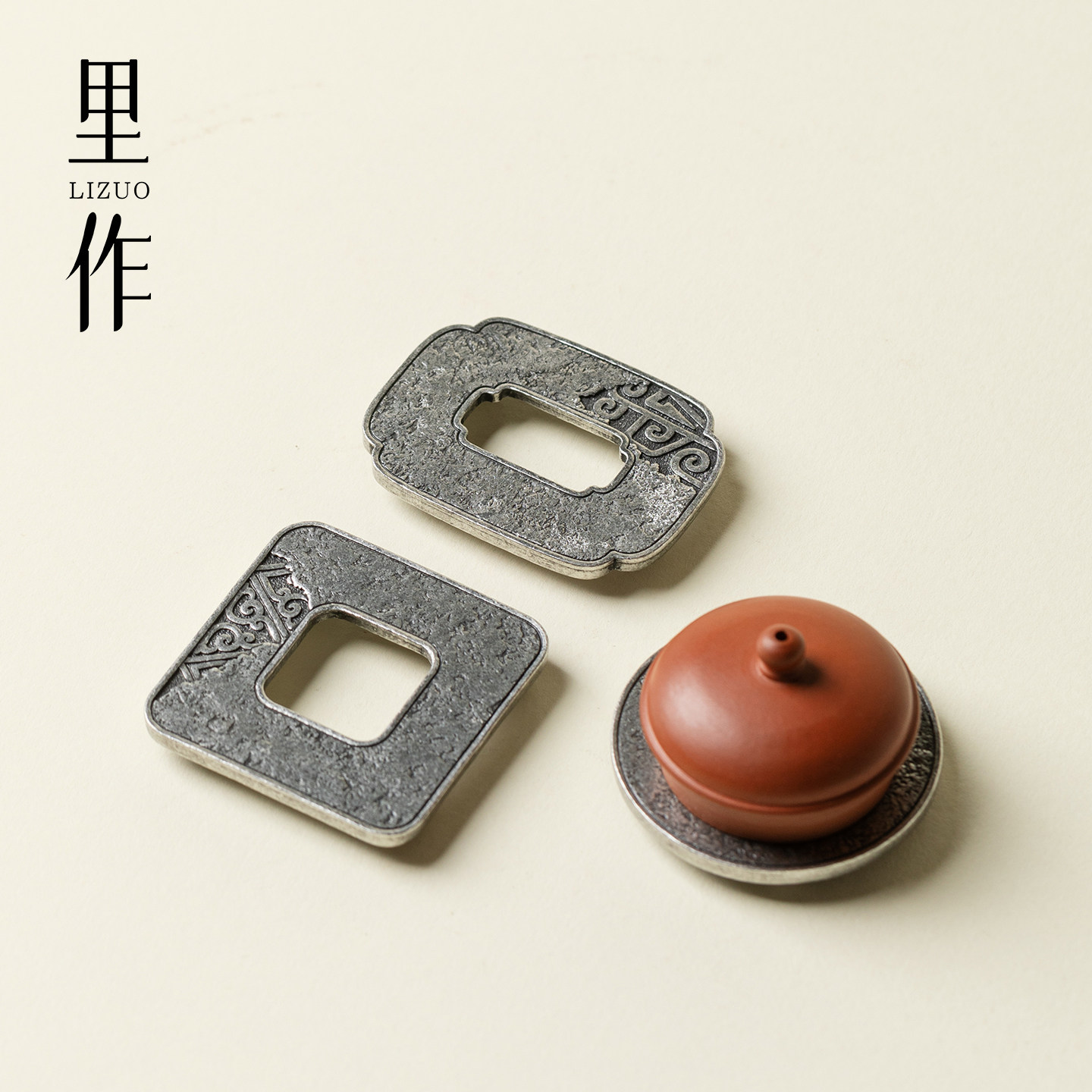 里作中式手工锡制茶壶盖置防烫古意茶道配件创意高档茶壶盖子盖托图片