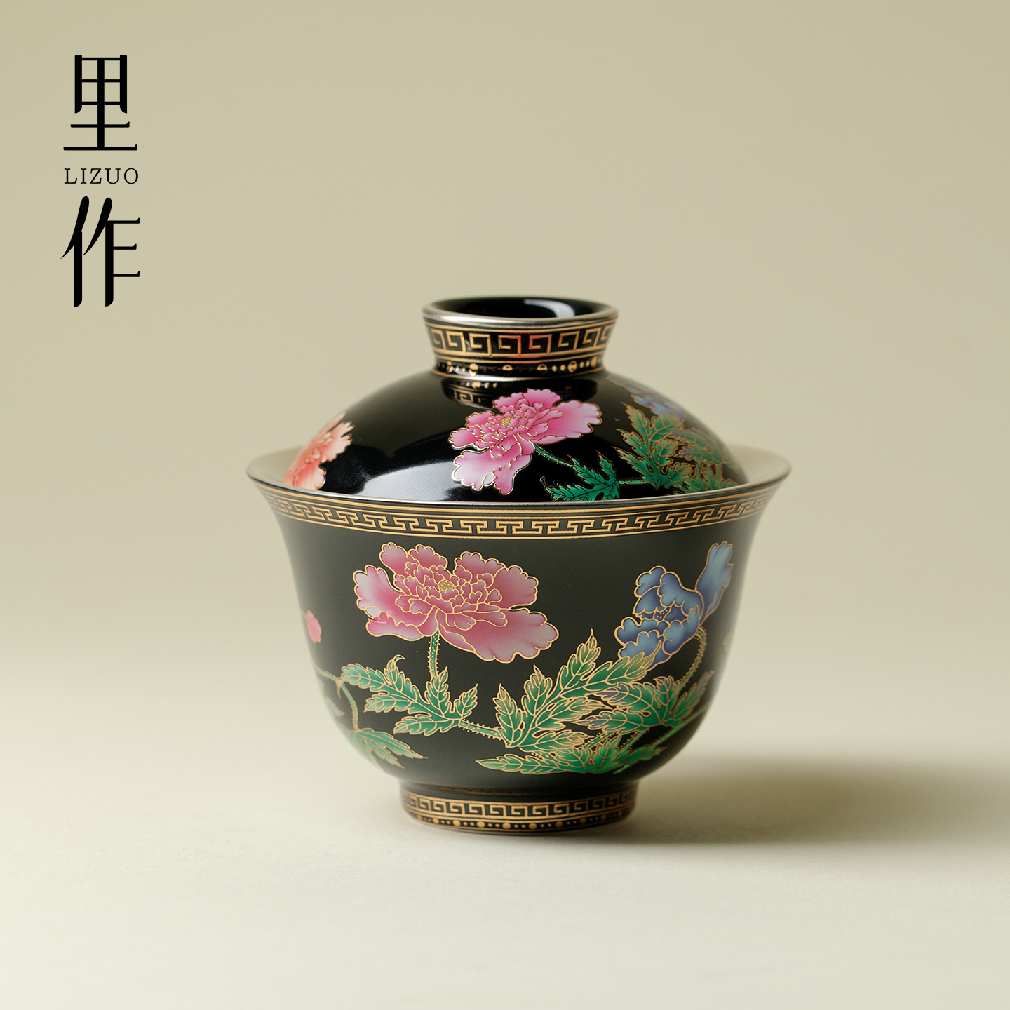 里作 虞美人粉彩高颜值二才盖碗轻奢鎏银泡茶碗家用陶瓷功夫茶具