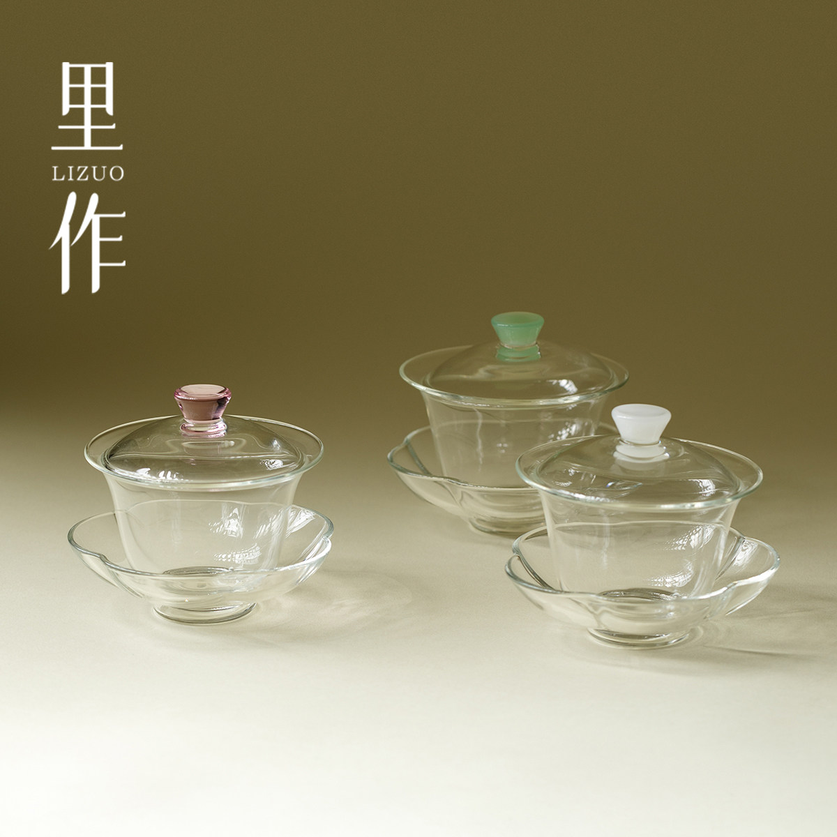 里作 简约耐热玻璃三才盖碗家用精致功夫茶具女士个人专用泡茶碗图片