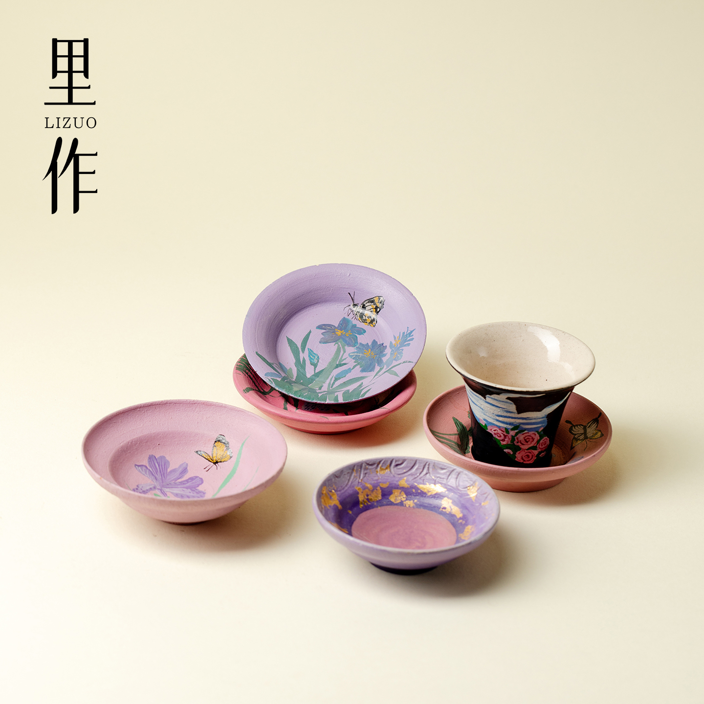 山几由大漆莳绘陶瓷杯垫纯手工景德镇小众创意绘画防烫隔热茶杯垫