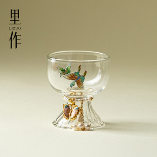 里作掐丝珐琅彩蝴蝶高足玻璃茶杯景泰蓝手工高端主人杯高颜值单杯