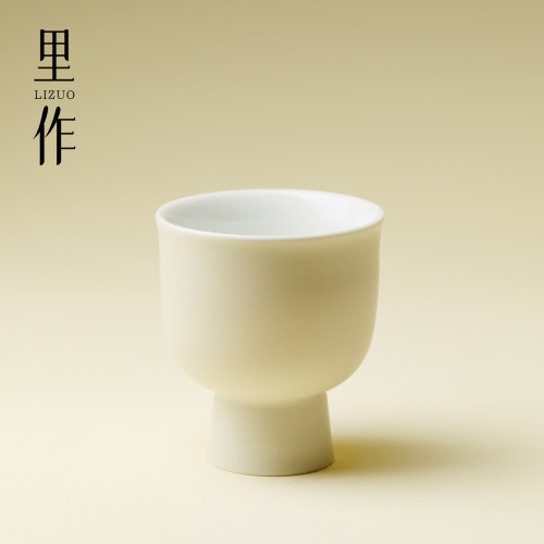 里作 奶油黄高脚陶瓷茶杯哑光ins风高级感极简品茗主人杯功夫茶具