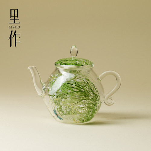 里作原创手绘芊野玻璃茶壶精致手绘高硼硅透明泡茶器功夫茶具单壶
