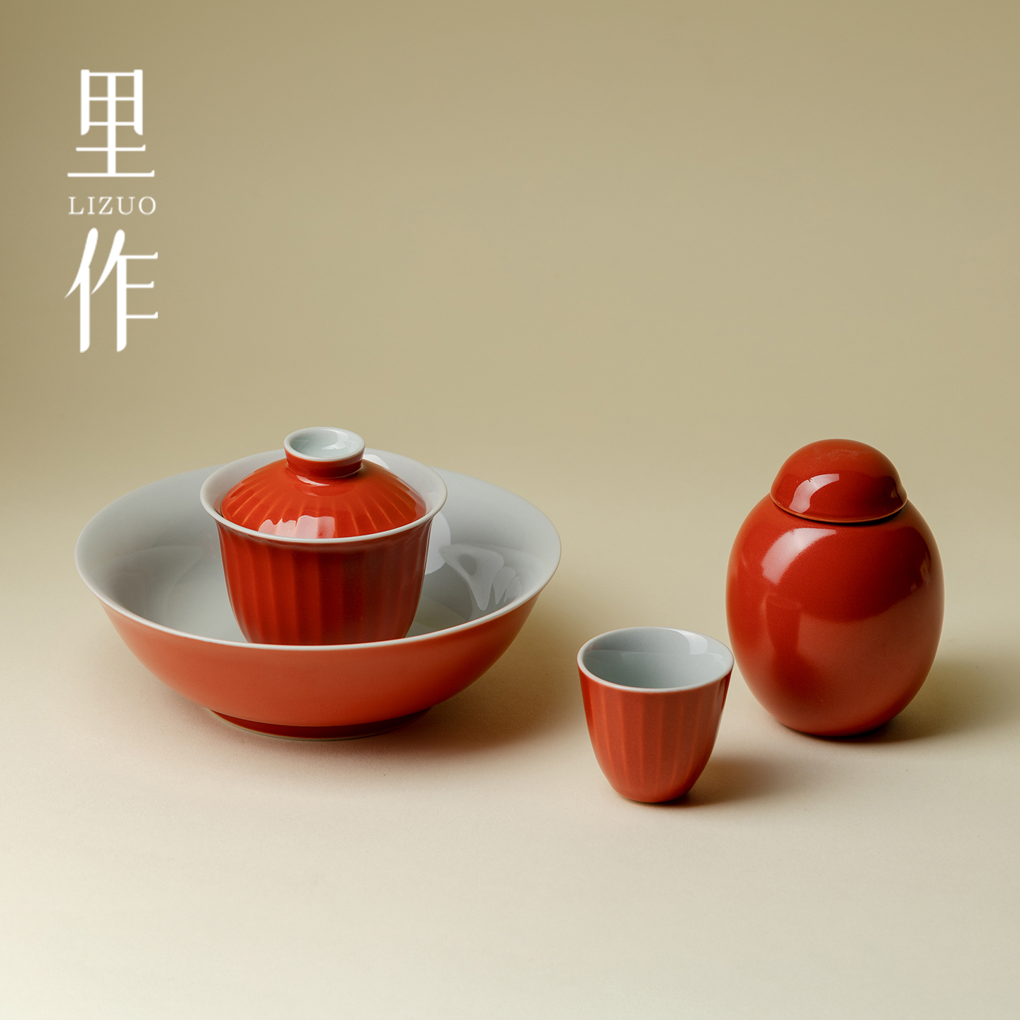 里作矾红盖碗茶杯壶承新中式高温泡茶碗中国红薄胎茶杯品茗杯单杯