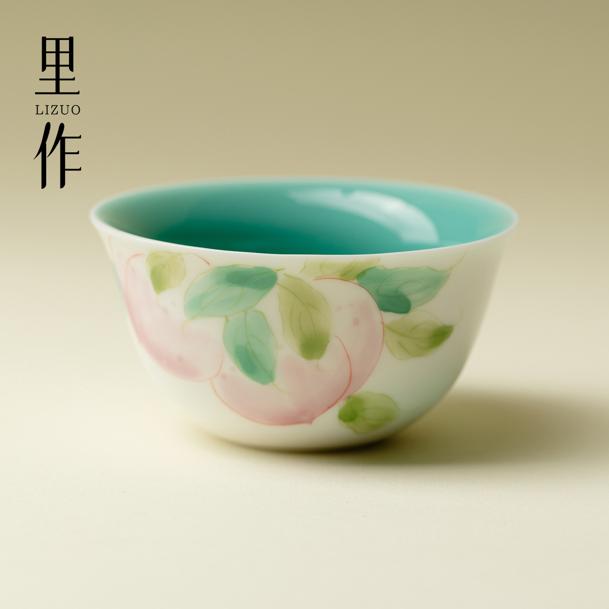 里作 创意粉彩手绘寿桃主人杯高颜值精致薄胎品茗杯功夫茶具茶杯