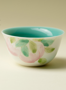 里作 创意粉彩手绘寿桃主人杯高颜值精致薄胎品茗杯功夫茶具茶杯