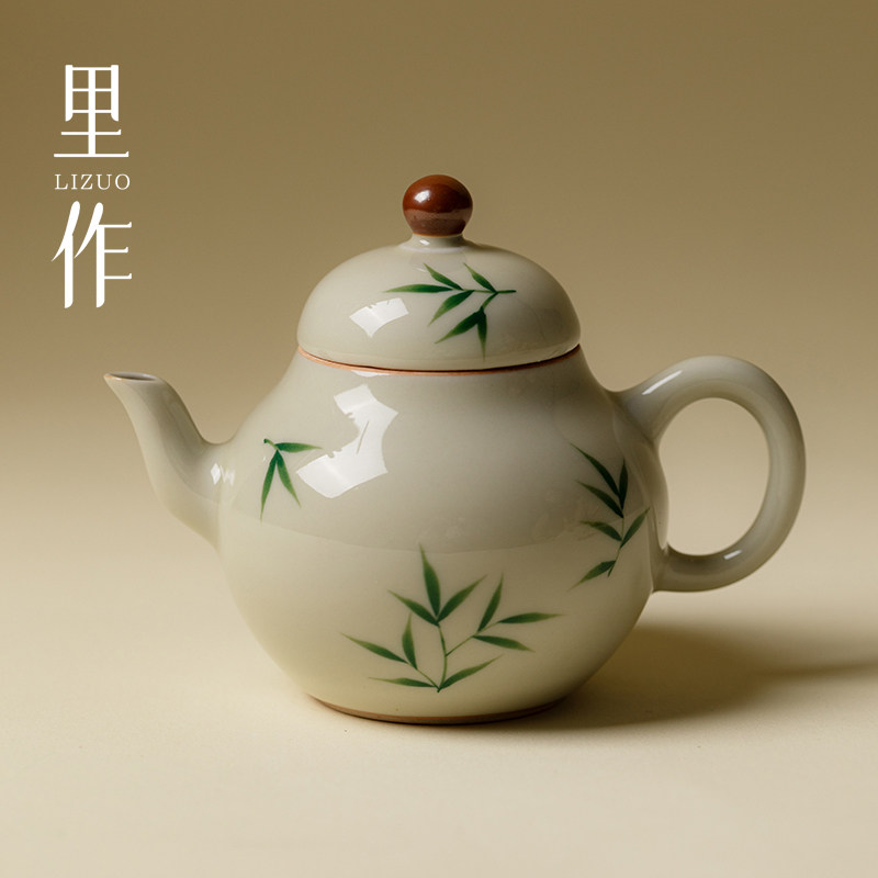里作纯手绘竹子茶壶陶瓷泡茶壶高颜值小梨壶功夫茶具一人饮用小号