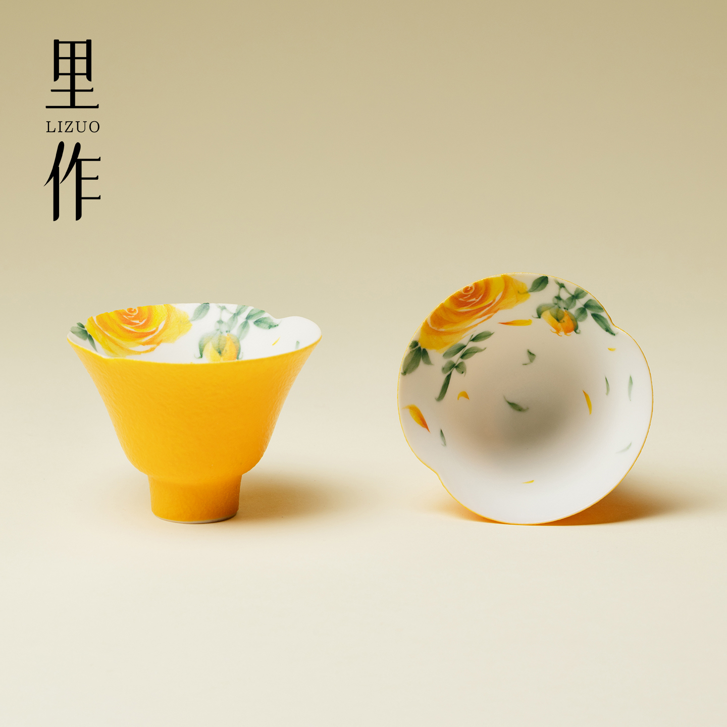 里作金蕊玫瑰手绘福韵茶杯陶瓷功夫茶具品茗杯个人专用高端主人杯