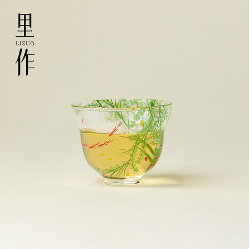 里作小清新青藻游鱼玻璃茶杯中式透明耐热高温主人杯功夫茶具单杯