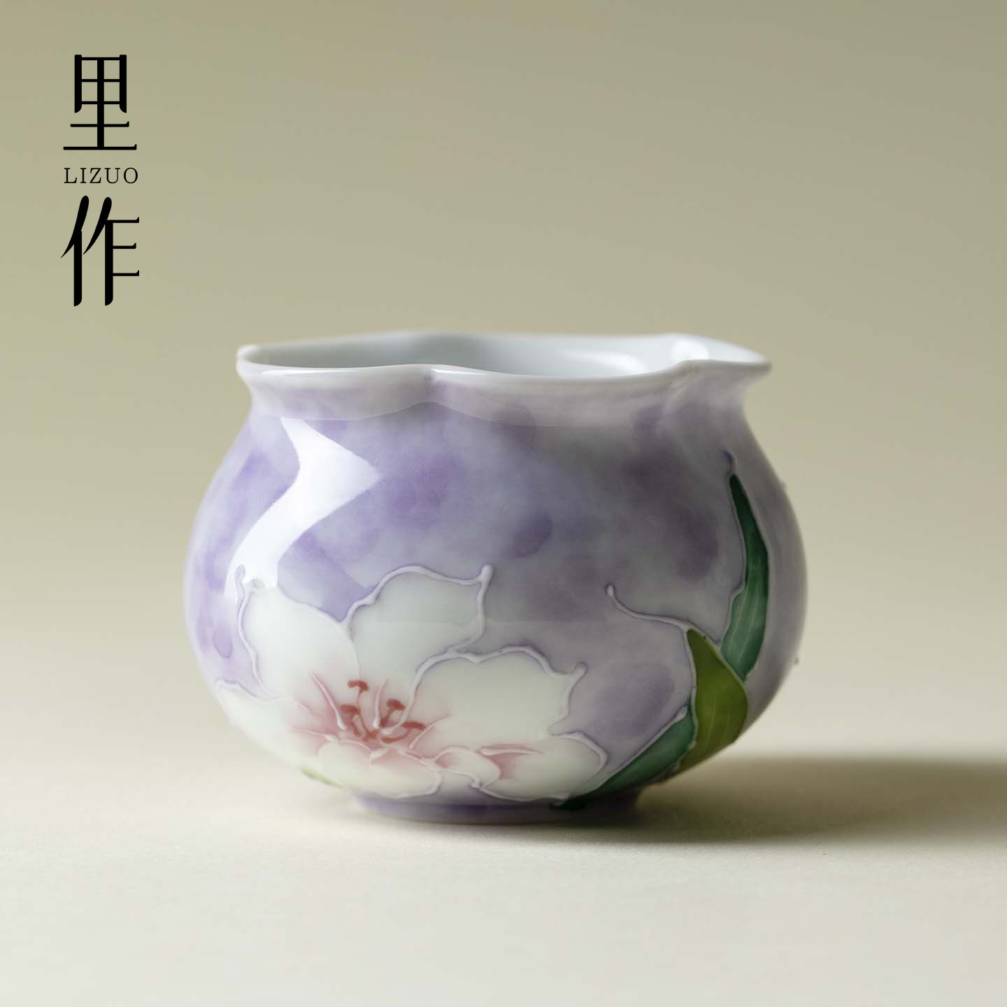 里作景德镇手绘百合花口茶杯高端家用功夫茶具品茗杯精致女士茶杯