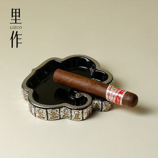 里作 鎏银千佛石窟雪茄专用烟灰缸办公室创意陶瓷古巴雪茄缸烟槽