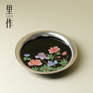 里作虞美人粉彩壶承高端鎏银干泡盘精致圆茶托盘功夫茶具茶道配件