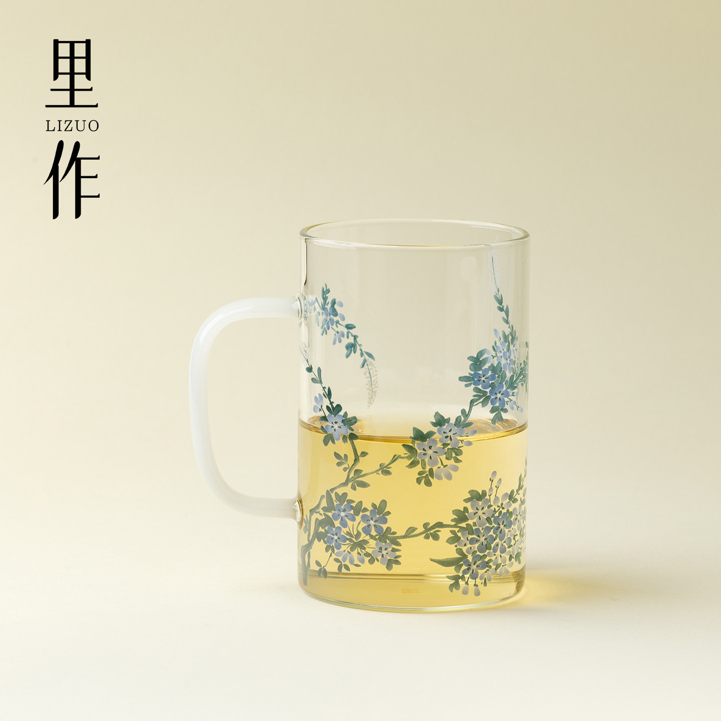 里作小清新兰雪花白玉绿茶杯耐热玻璃喝水杯家用办公马克杯咖啡杯
