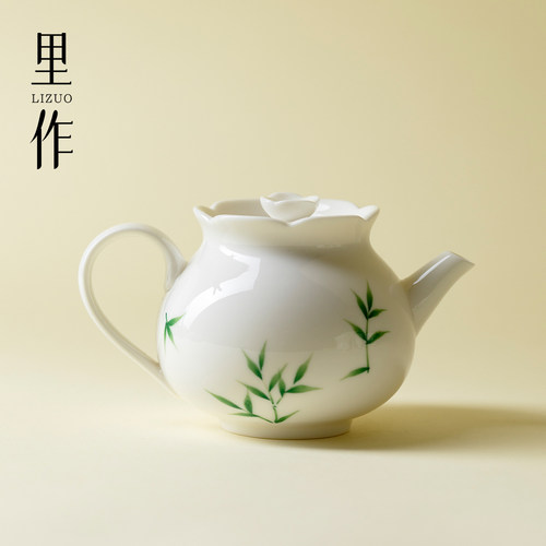 里作 高端玉瓷手绘青竹茶壶家用陶瓷泡茶壶功夫茶具带过滤泡茶器