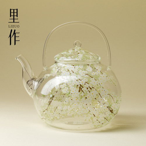 里作 梨絮高颜值提梁壶家用电陶炉耐高温煮茶壶高硼硅玻璃泡茶壶