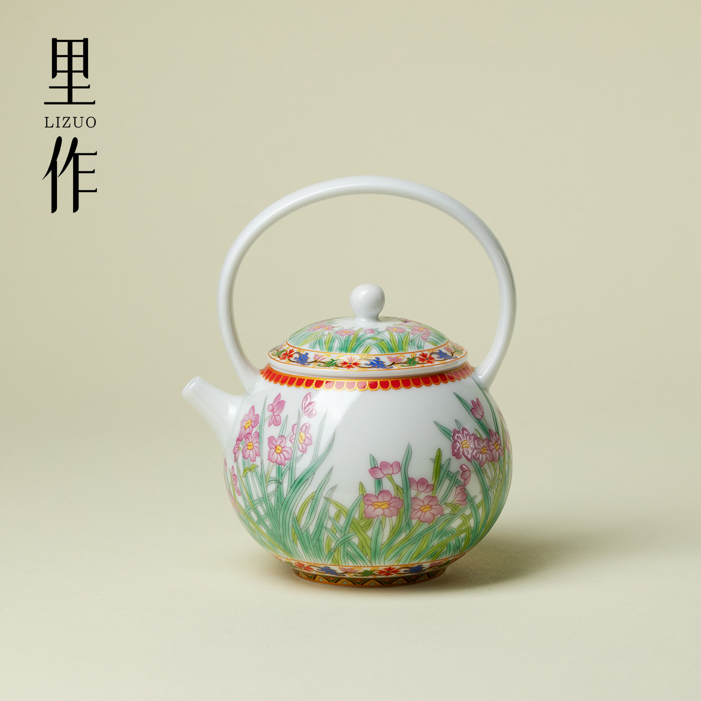 里作 春枝水仙提梁壶中式创意手工陶瓷茶壶高档功夫茶具粉彩茶器,餐饮具,茶壶,淘宝优惠券,粉丝福利购,淘宝优惠卷