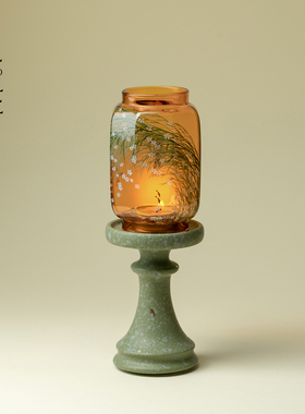 里作中式烛台中国传统色绿色禅意氛围灯创意陶瓷玻璃摆件家居摆件