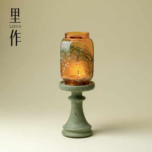 里作中式烛台中国传统色绿色禅意氛围灯创意陶瓷玻璃摆件家居摆件