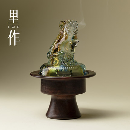 里作 纯铜高足琉璃狮子香炉仿宋高端家用盘香熏香炉沉香檀香道炉