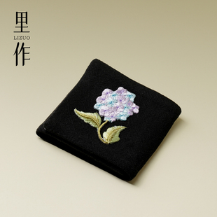 里作 刺绣绣球花吸水茶巾高档手工棉麻抹布茶桌布茶布防烫养壶巾