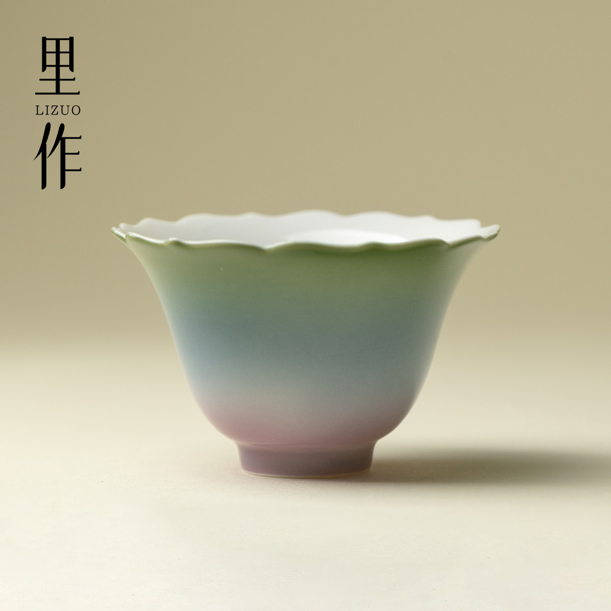 里作新中式渐变翠影花口主人杯高端高颜值茶杯陶瓷功夫茶具品茗杯,餐饮具,茶杯,淘宝优惠券,粉丝福利购,淘宝优惠卷