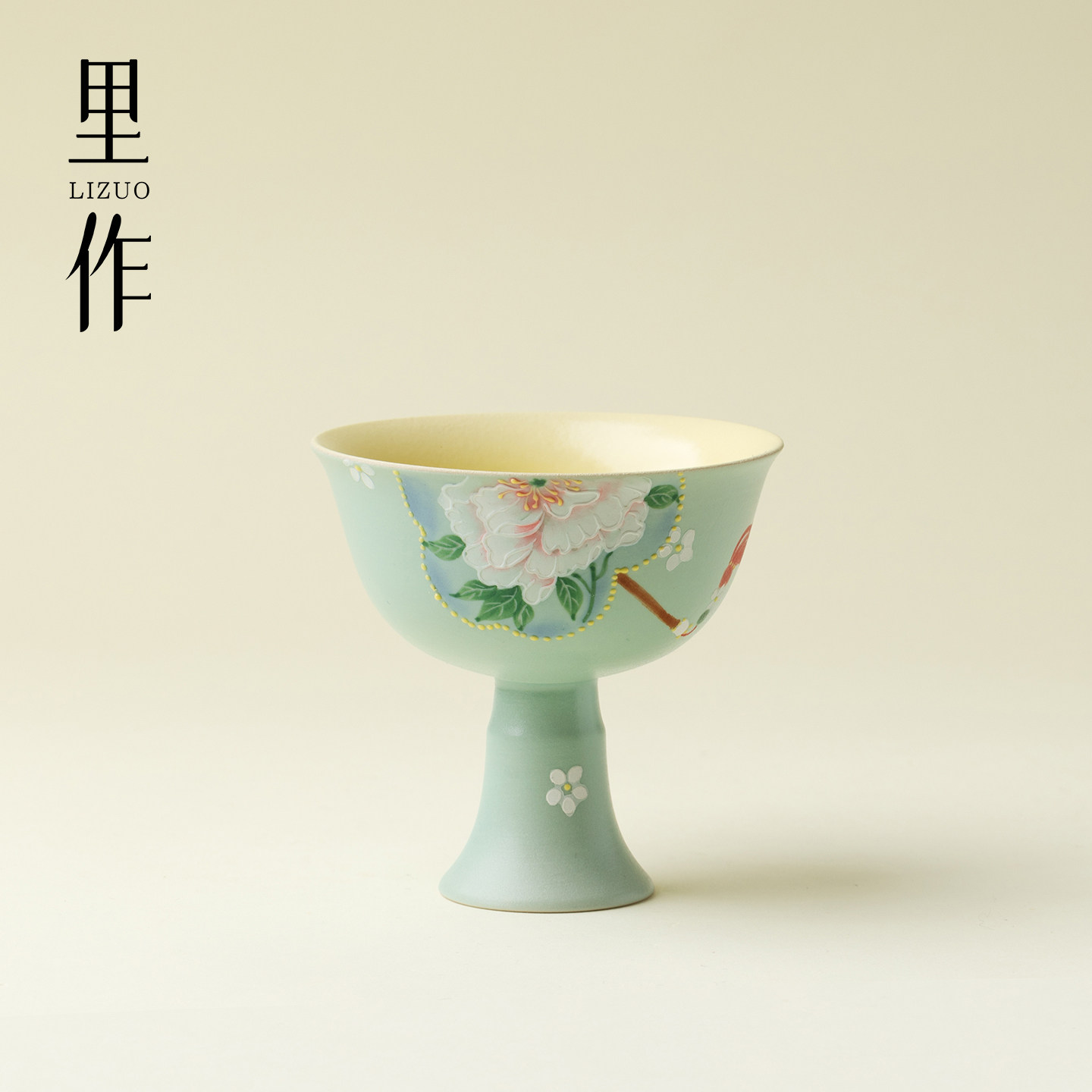 里作手绘开窗富贵牡丹高足主人杯高端清新品茗杯女士功夫茶具茶杯图片