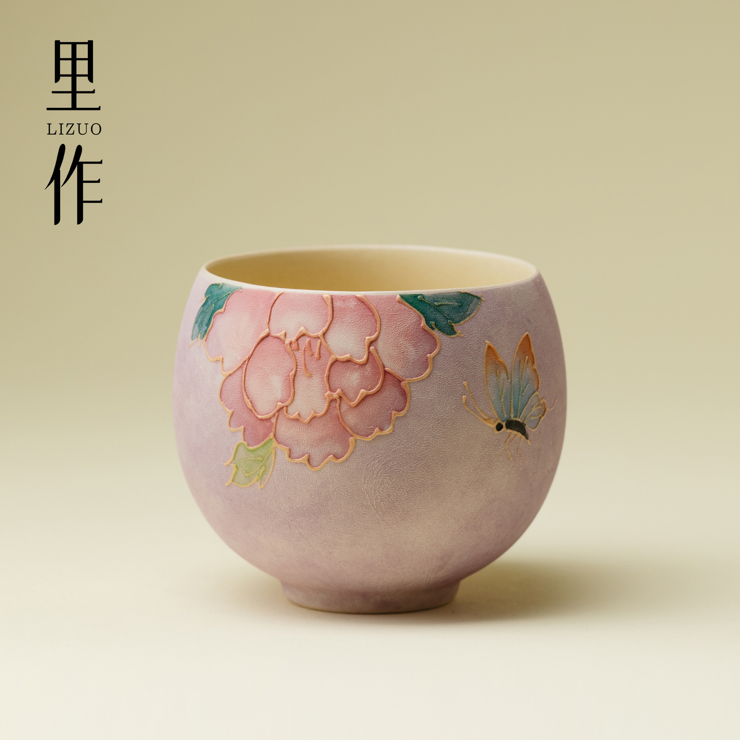 国风堆雕手绘紫烟牡丹龙蛋杯陶瓷茶杯个人专