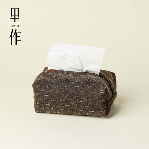 里作中式古朴家用茶室装饰抽纸盒香云纱十字纹纸巾盒手工车载盒套