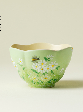 里作青野手绘雏菊枯荷主人杯陶瓷高端茶杯家用手工功夫茶具品茗杯