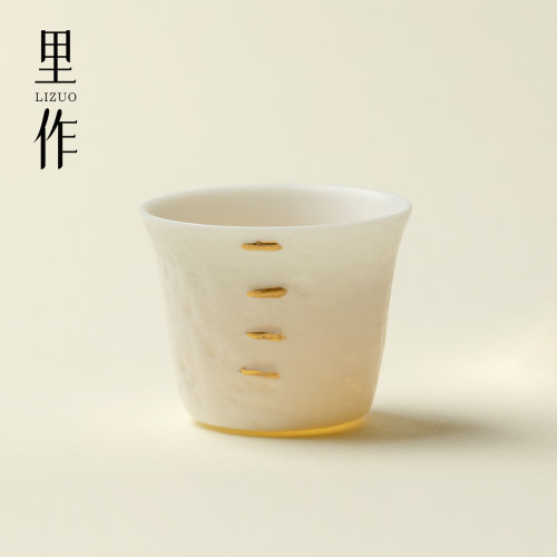 里作鎏金锔钉羊脂玉马蹄杯纯手工茶杯简约高档个人专用主人杯单杯