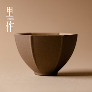 复古主人杯景德镇粗陶手工六方茶杯日式 里作新中式 功夫茶具品茗杯
